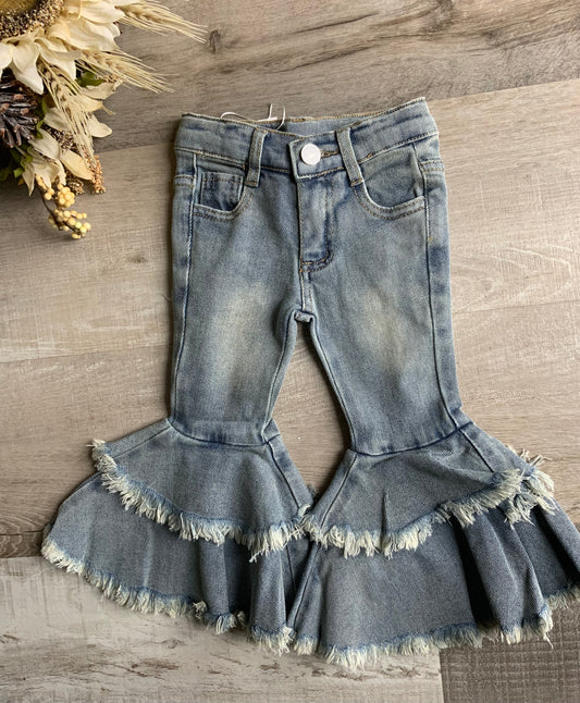 Light Wash Denim Ruffle Bells