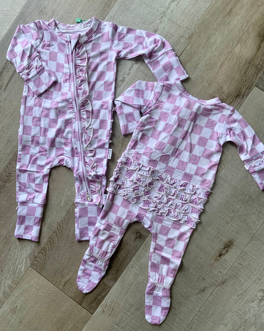 Purple Checks Ruffle Zipper