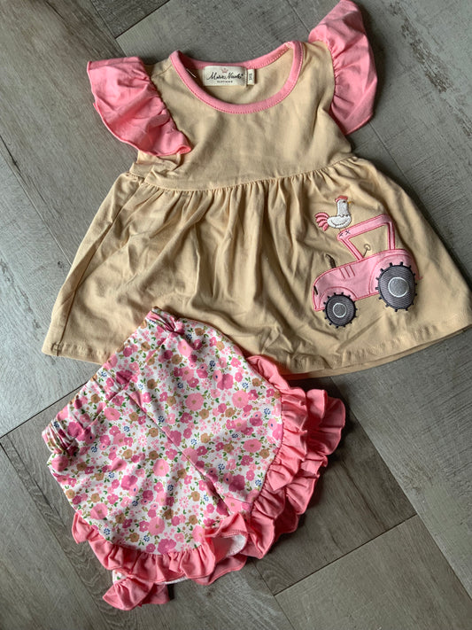 Sweet Tractor Ride Floral Ruffle Set