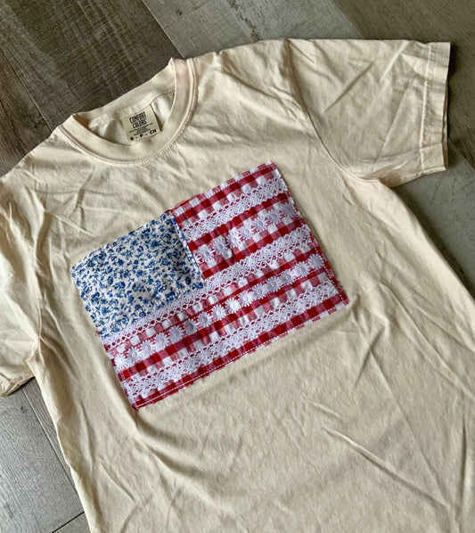 American Flag Daisy Stitched Shirt