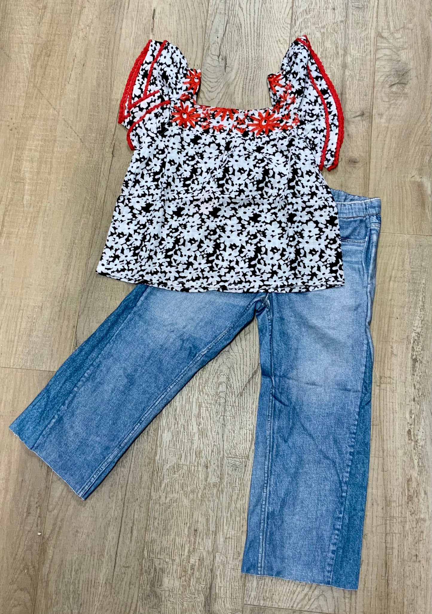 Black & Red Floral Top