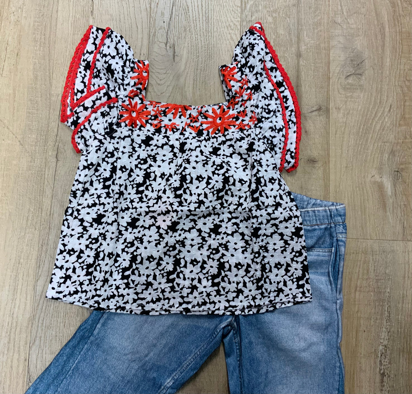 Black & Red Floral Top