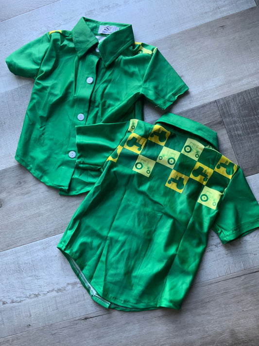 Green Tractor Collared Shirt