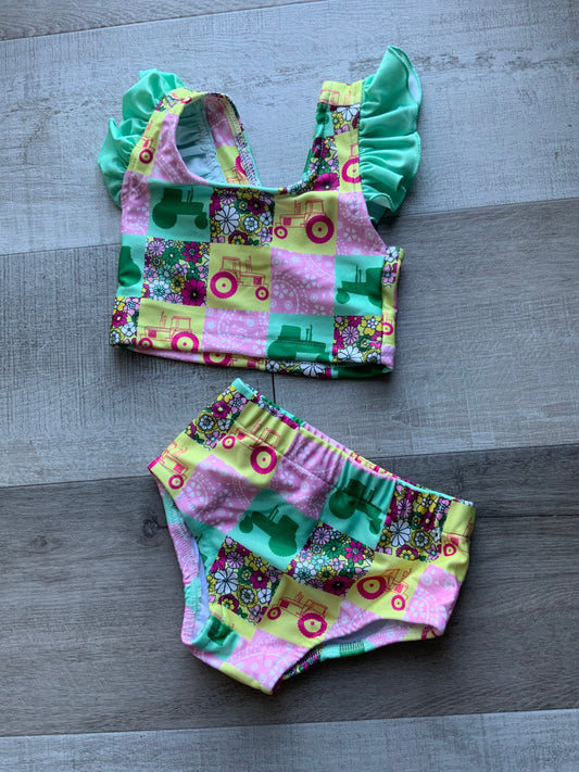 Pink Tractor Two Piece