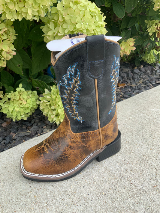Brown Square Toe w/ Navy Top Boot