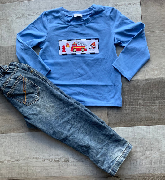 Fireman Appliqué Long Sleeve Top