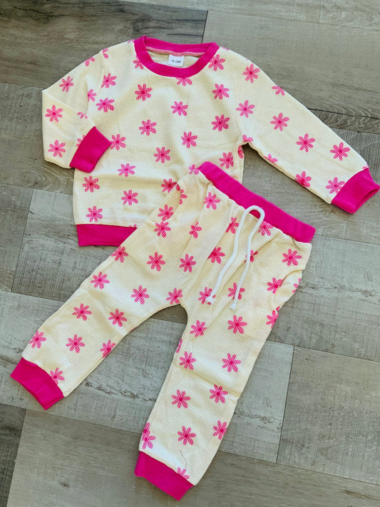 Pink & Beige Waffle Jogger Set