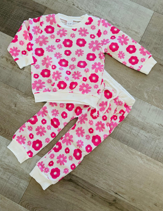 Pink & White Waffle Jogger Set