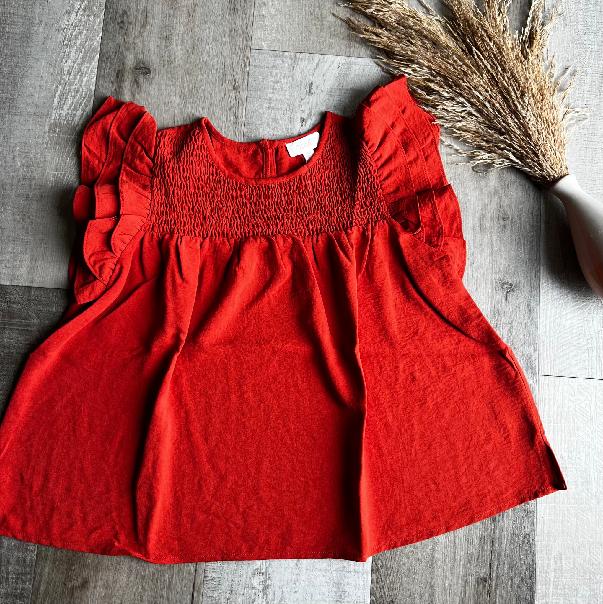 Rust Woven Ruffled Tiered Top