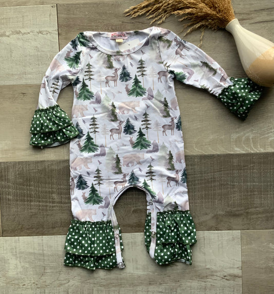 Emerald Woodland Ruffle Romper