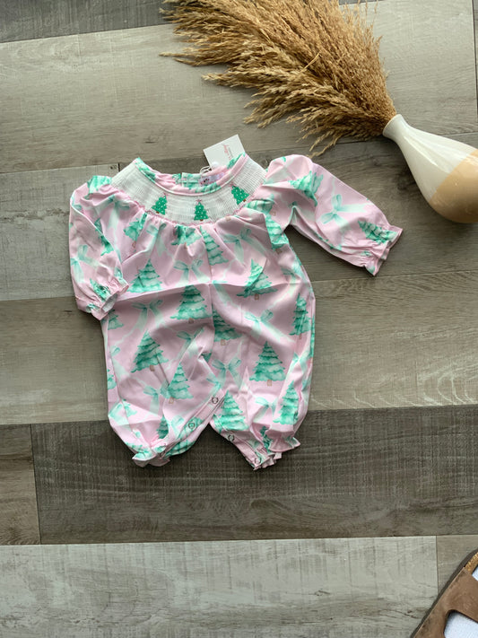 Pink Tree Smocked Romper