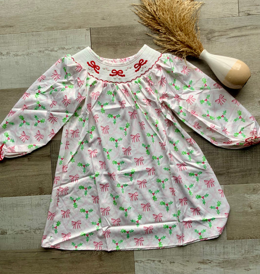Bows & Mistletoes Smocked Dress