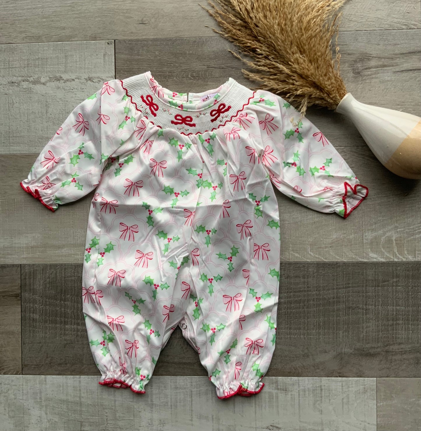 Bows & Mistletoes Smocked Romper