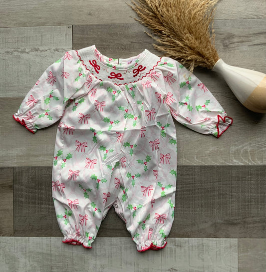 Bows & Mistletoes Smocked Romper