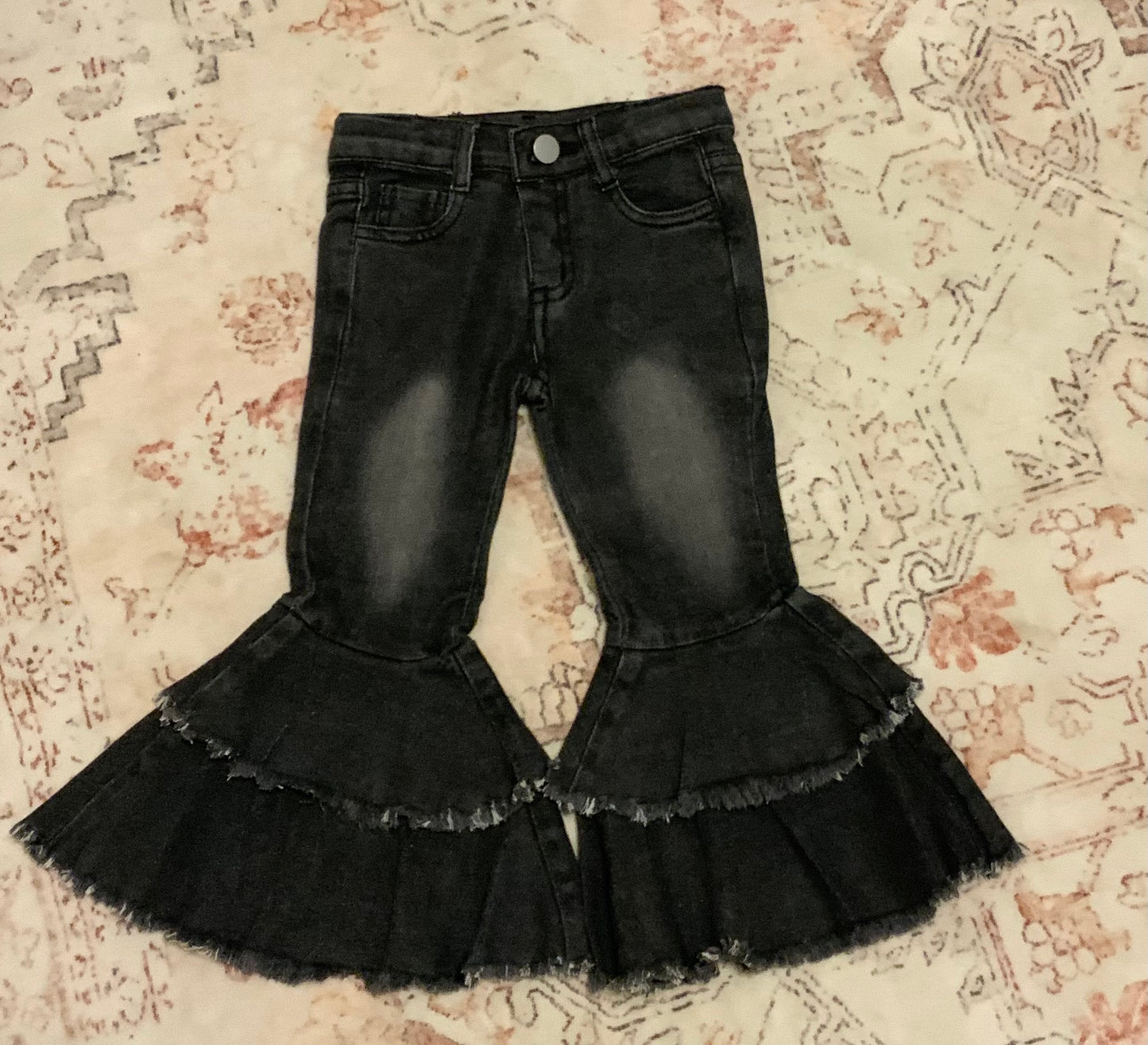 Black Tiered Denim Bell Bottoms