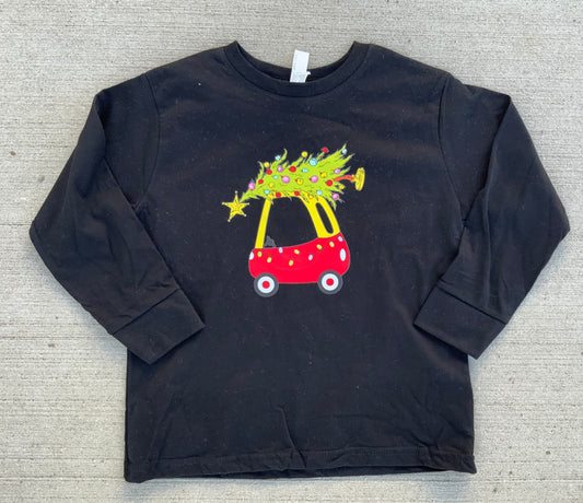 Cozy Car Tree Long Sleeve Black Top