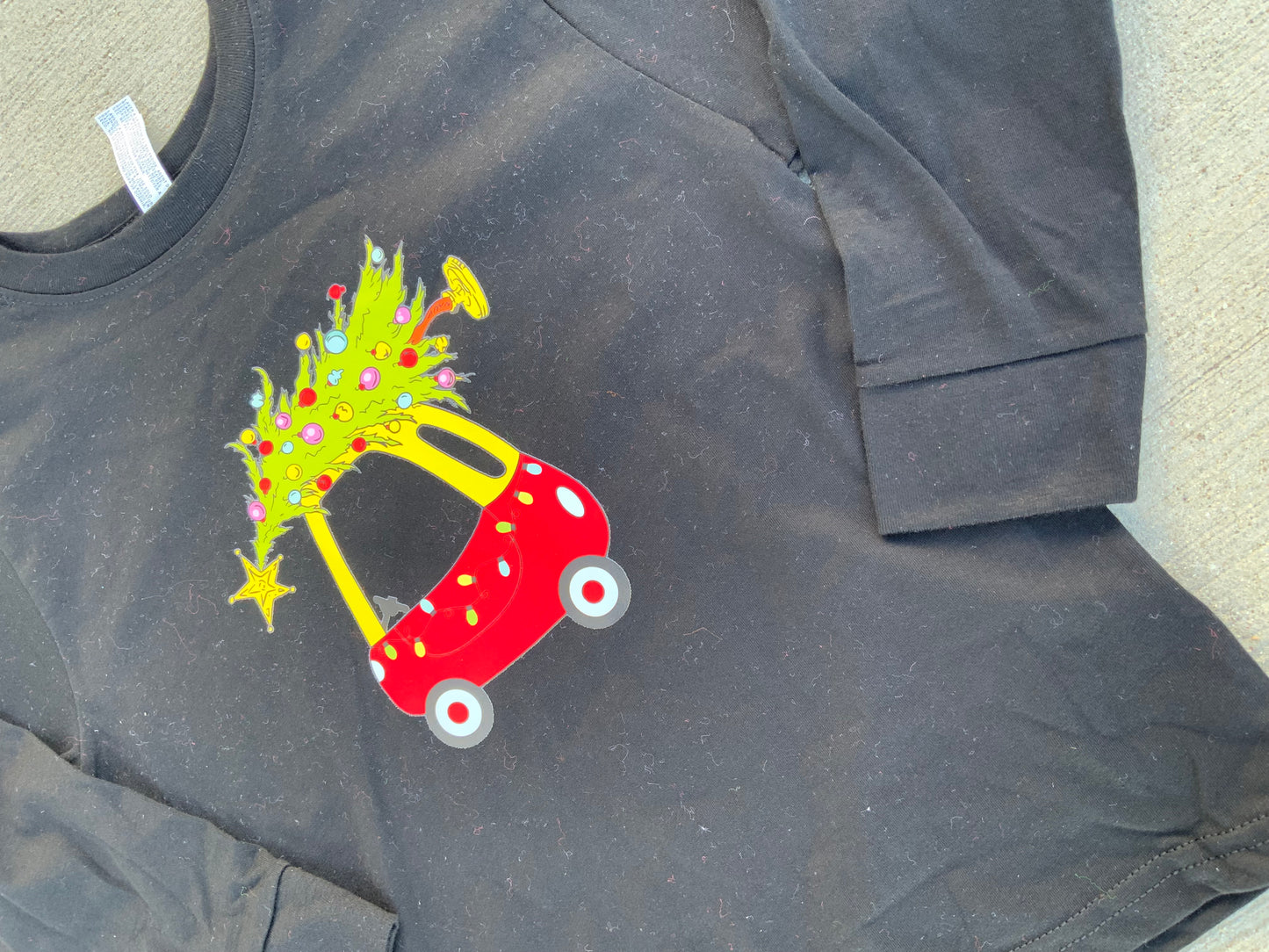 Cozy Car Tree Long Sleeve Black Top