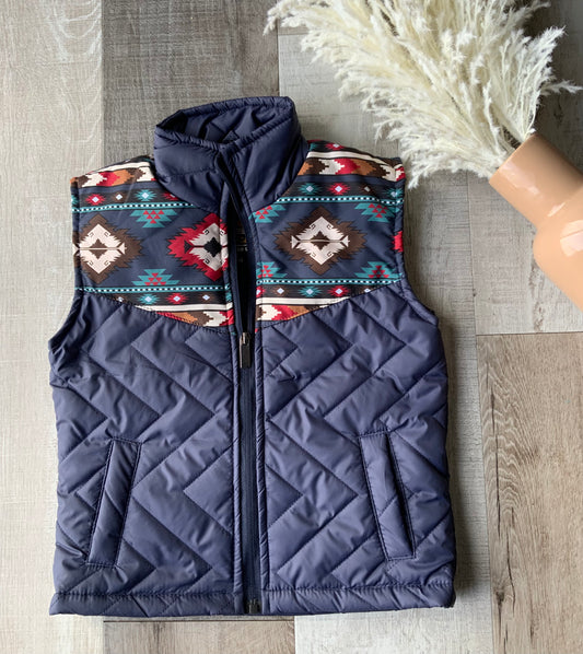 Navy Aztec Puffer Vest