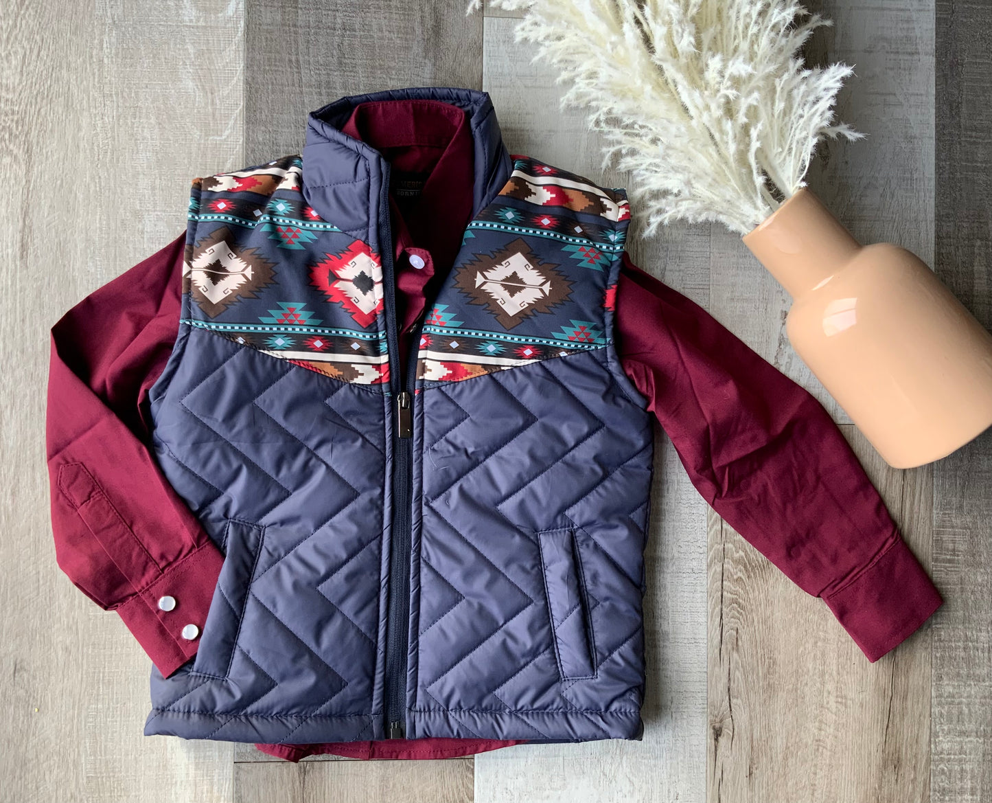 Navy Aztec Puffer Vest