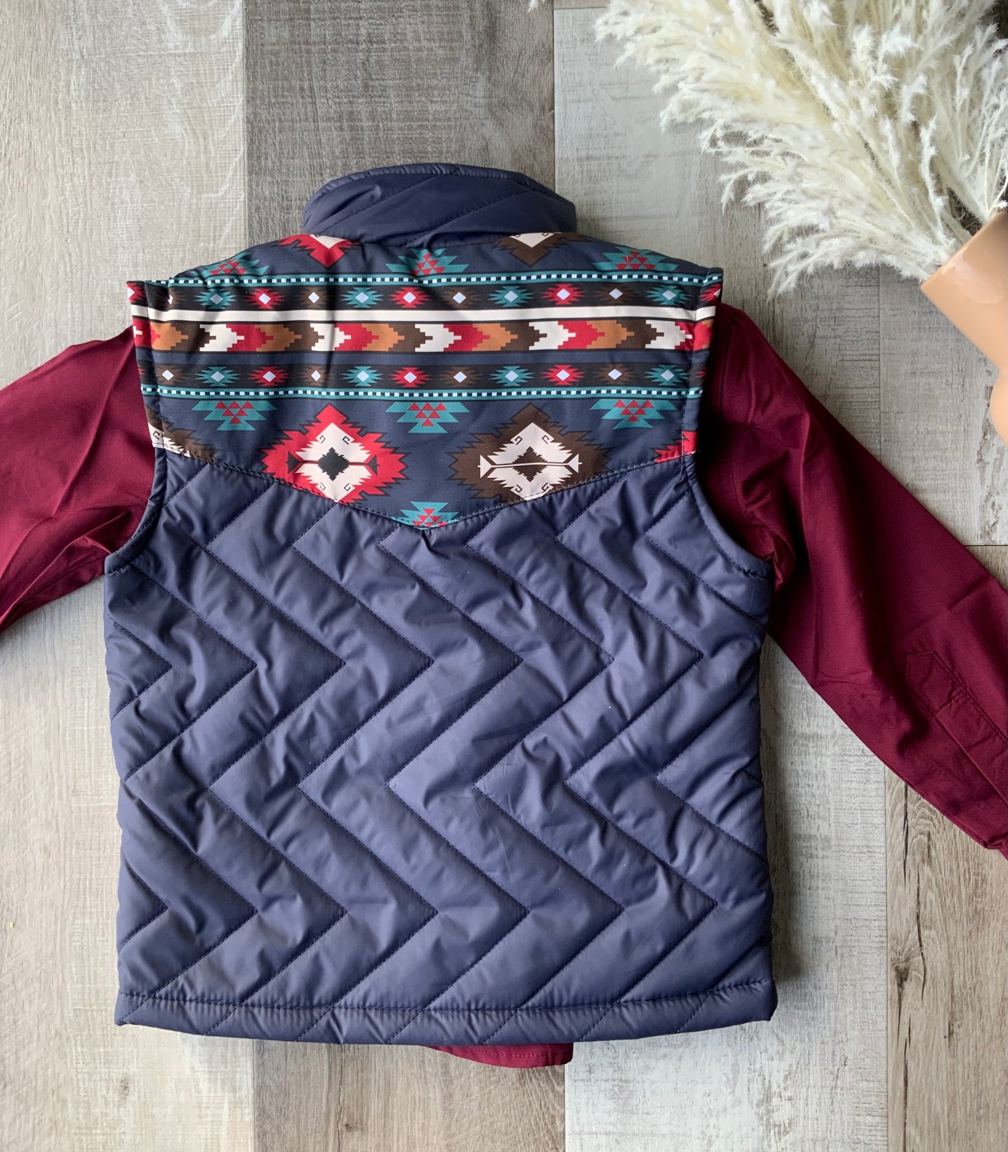 Navy Aztec Puffer Vest
