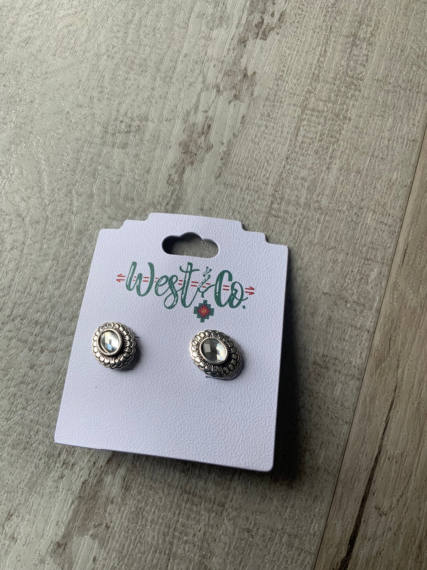 Silver Flower Concho Earrings w/ Rhinestone