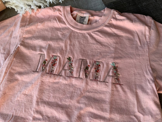 Mama Embroidered Flower Tee