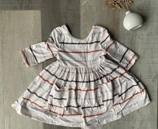 Fall Stripes 3/4 Sleeve Twirl Dress