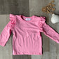 Bubble Gum Pink Long Sleeves Ruffle Tee