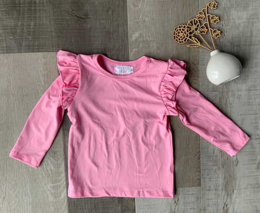 Bubble Gum Pink Long Sleeves Ruffle Tee