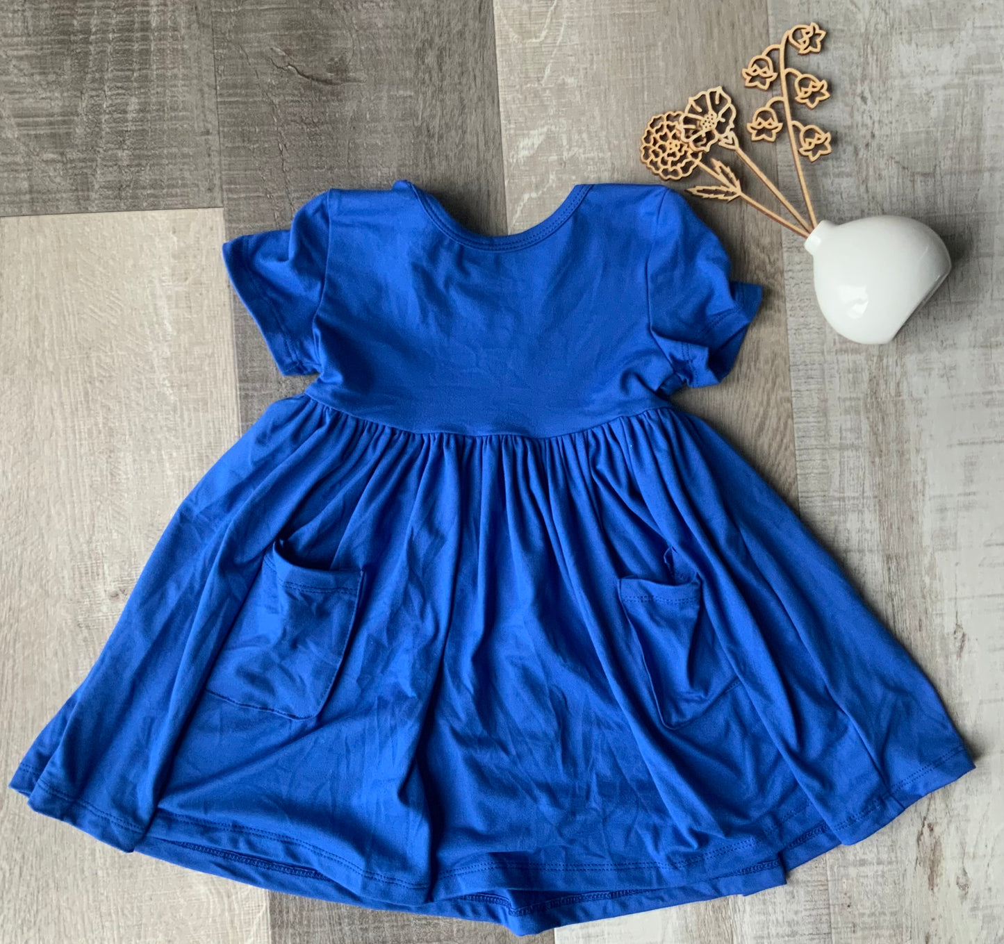 Royal Blue Short Sleeve Twirl Pocket Dress