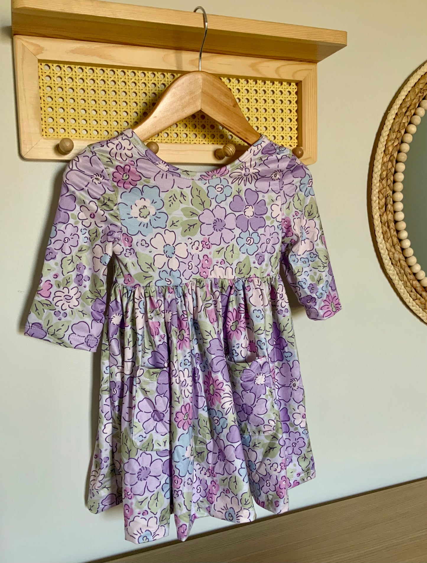 Lavender Floral 3/4 Sleeve Twirl Dress