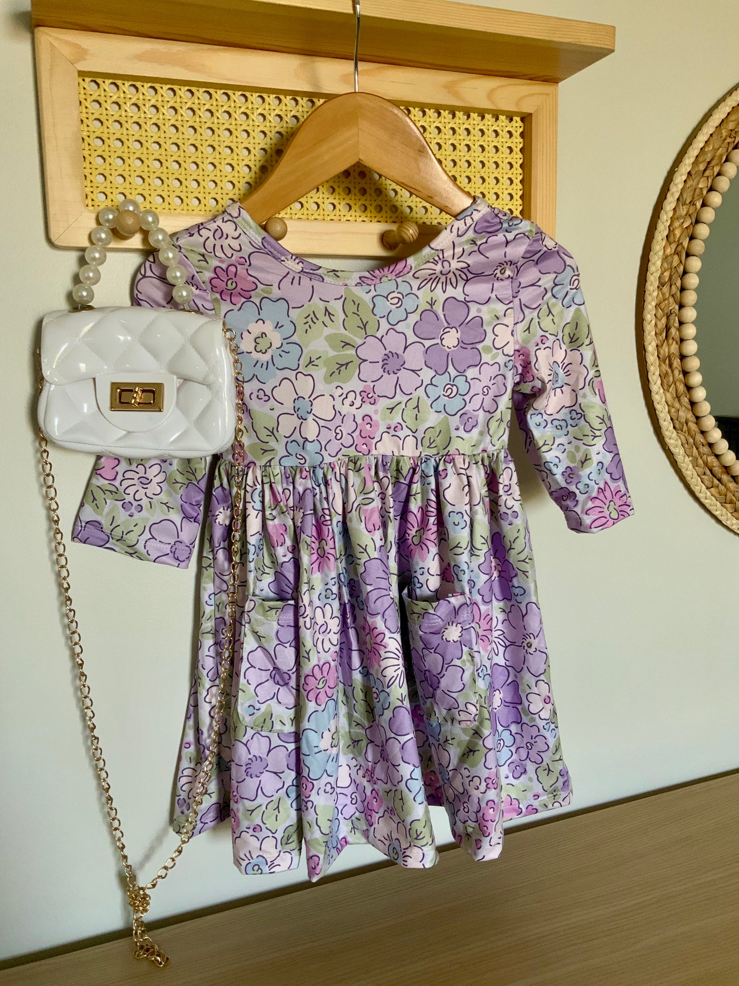 Lavender Floral 3/4 Sleeve Twirl Dress