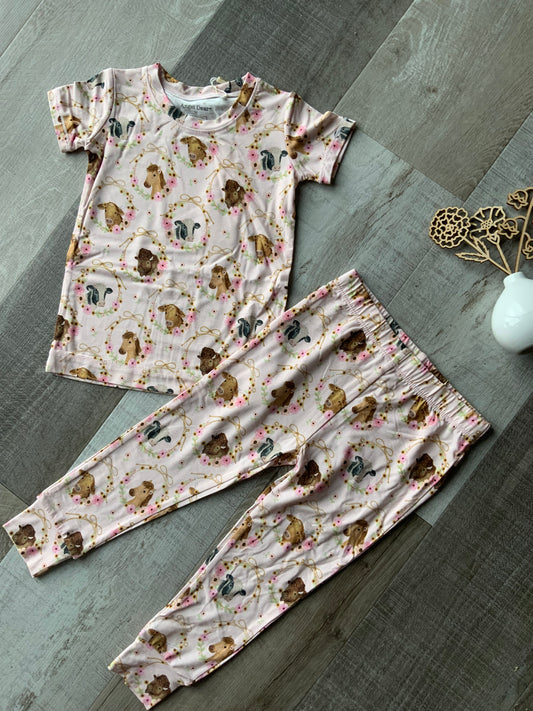 Pink Floral Farm Animals Short Sleeve Pjs