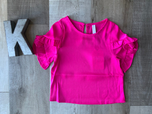 Hot Pink Ruffle Sleeve Top