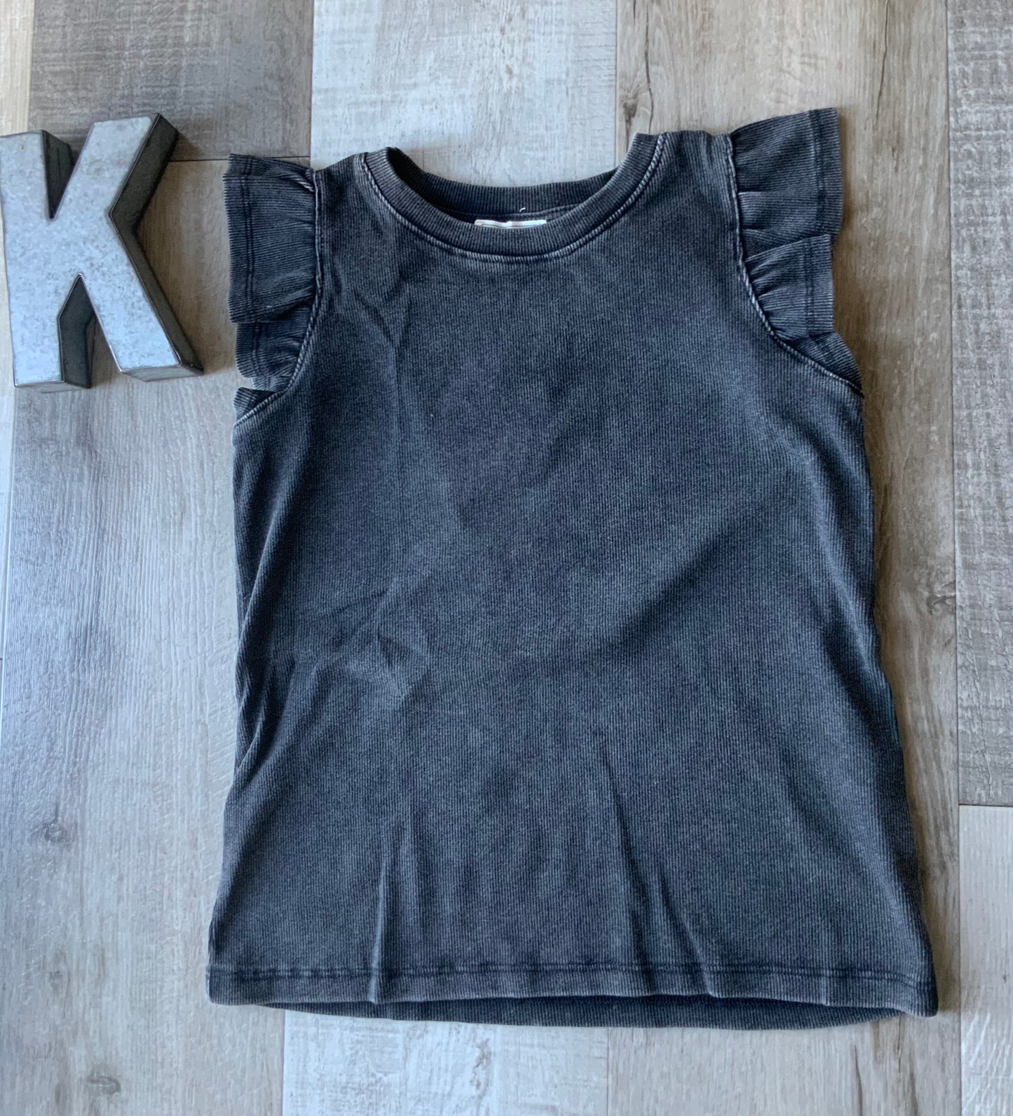 Washed Black Ruffle Top