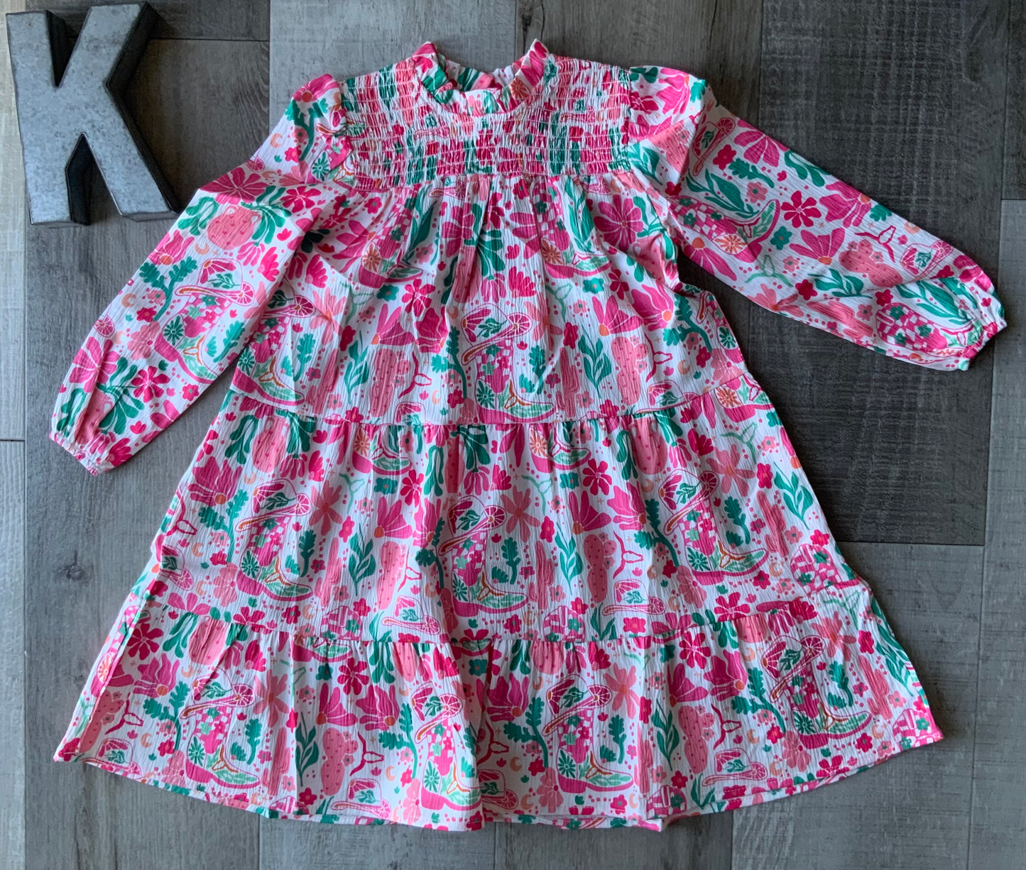 Pink Boho Boot Smocked Dress
