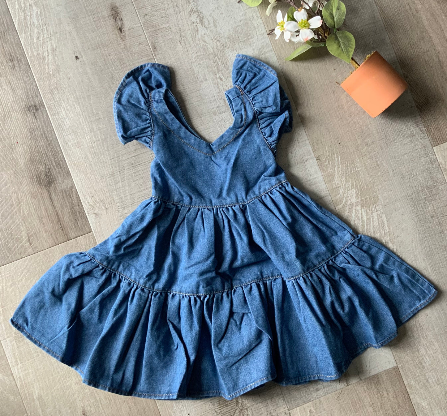 Short Sleeve Tiered Denim Dress