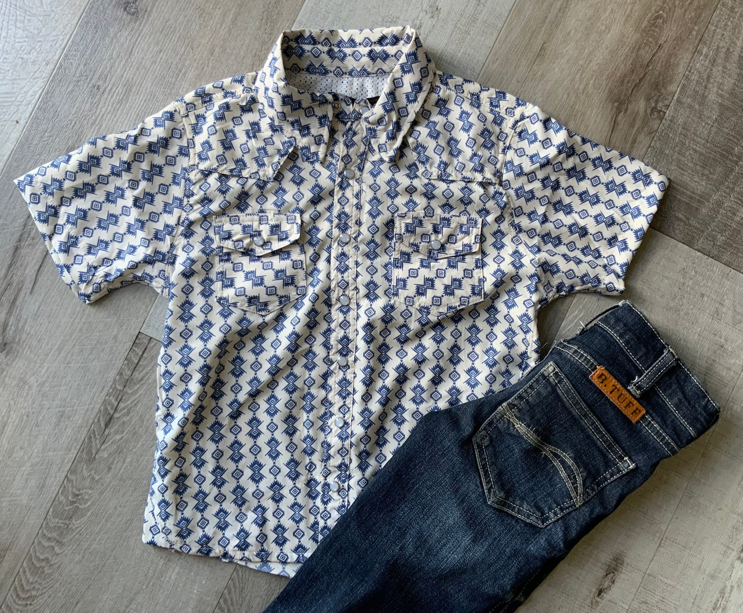 Blue Aztec SS Pearl Snap
