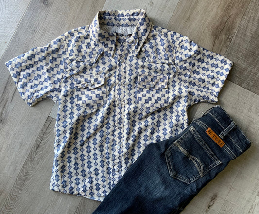 Blue Aztec SS Pearl Snap
