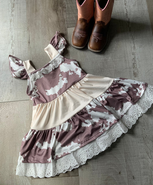 Cowprint Ruffle Eyelet Dress
