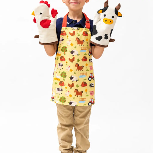Farm Friends Kids Apron & Oven Mitt Set