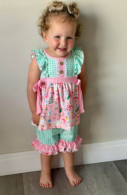 Farmyard Bow Ruffle Shorts Set