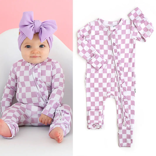 Myla Purple Checks Ruffle Zipper Sleeper