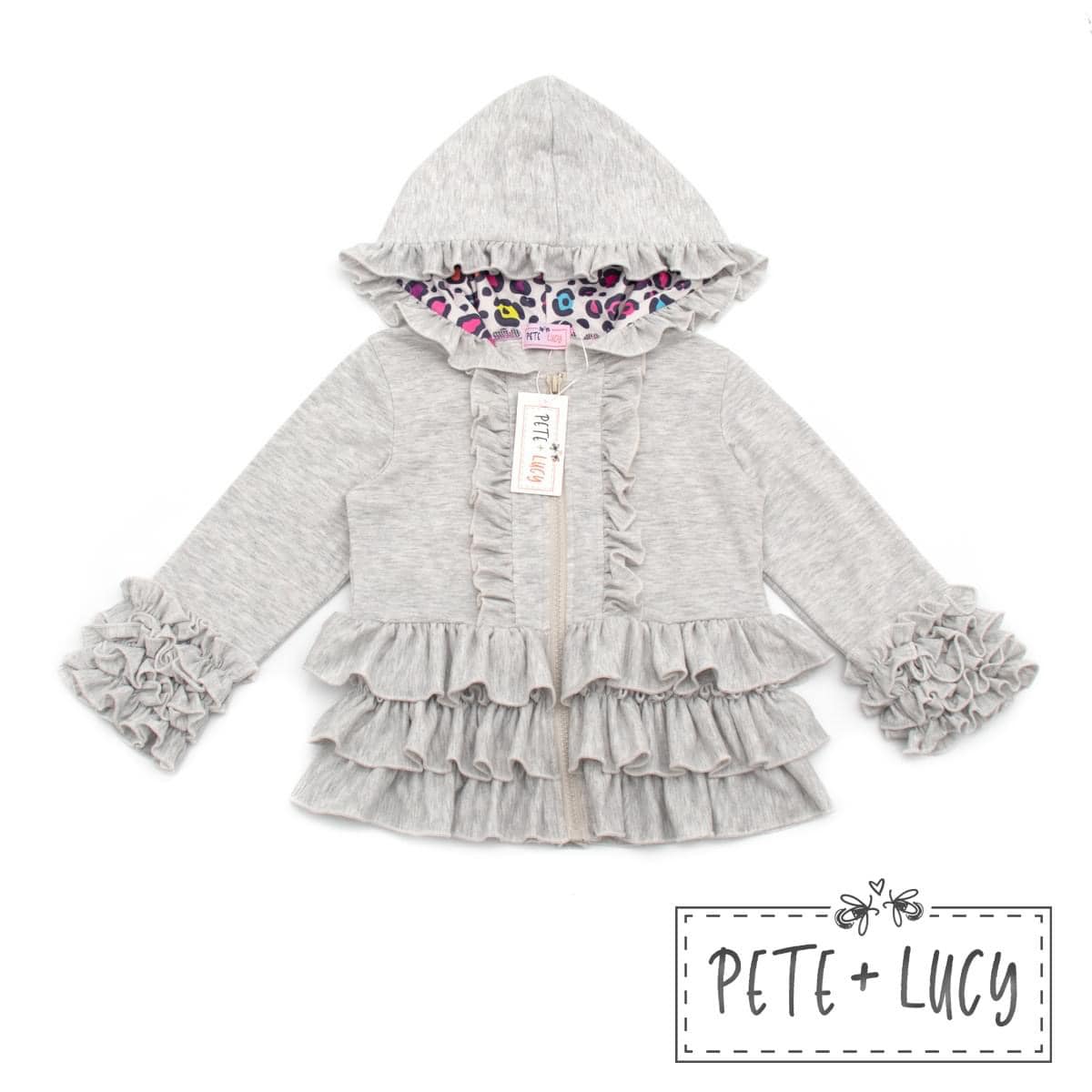 Gray Ruffle Hoodie by Pete & Lucy