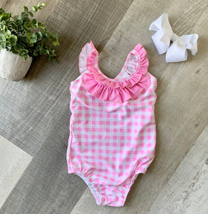 Pink Gingham Bow Swimsuit
