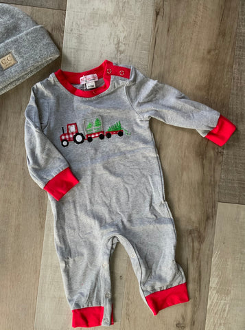 Checkered Tractor Christmas Tree Romper