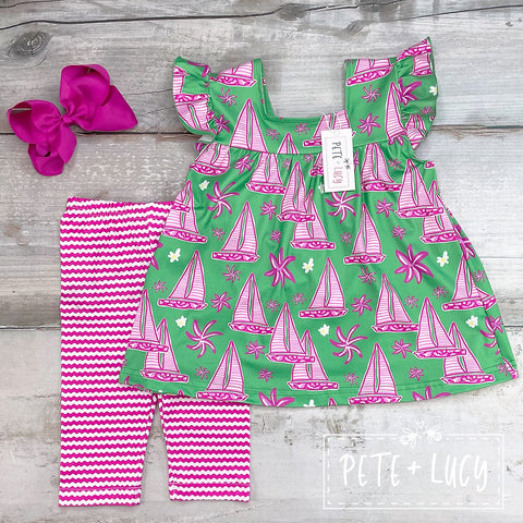 Hot Pink Tropical Sailboats Shorts Set by Pete & Lucy