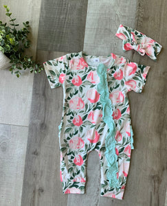 Pink Floral Ruffle Romper