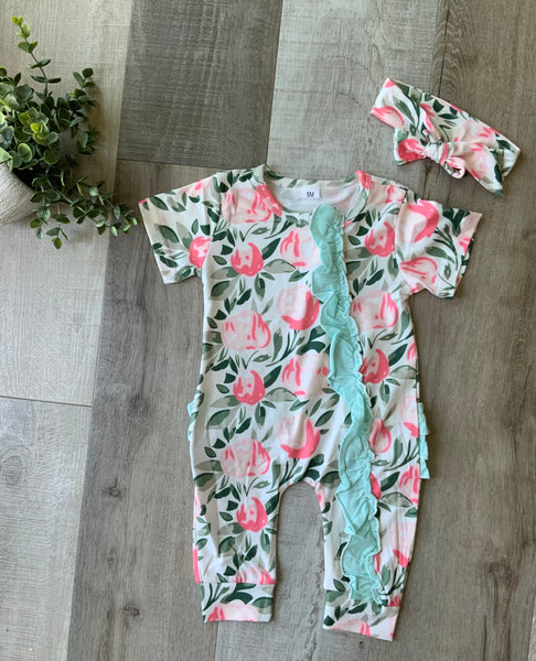 Pink Floral Ruffle Romper