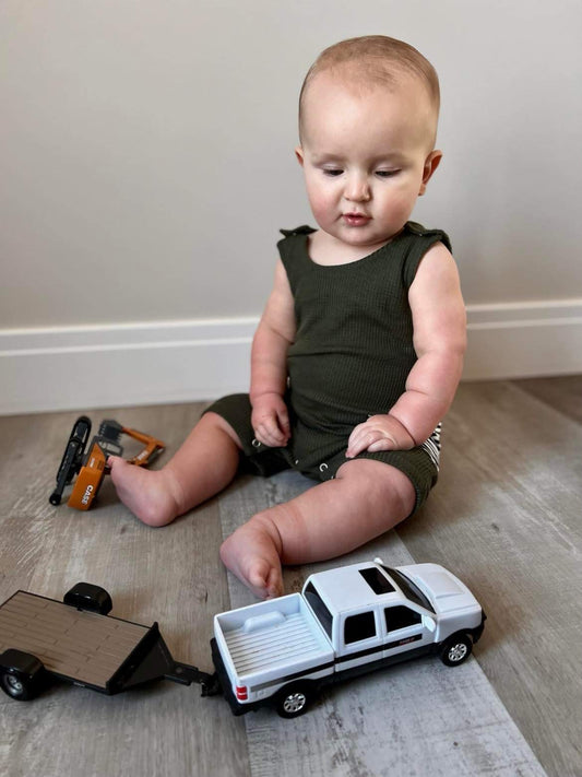 Waffle Olive Tank Romper w/ Pockets